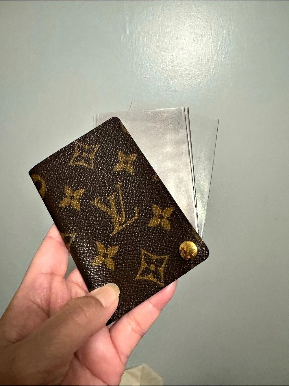 Louis Vuitton Porte Cartes Credit Pression Card Holder, Brown & Gold